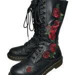 Dr. Martens  Women’s Size 6 Black Leather Vonda Floral Rose 14 Eye Zip Tall Boots Photo 0
