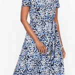 Talbots Women's Blue Dotted Tie Waist Button Down Shirtdress Midi Dress Size 14 Photo 0