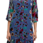 Johnny Was 3/4 Sleeve Floral Burnout Flounce Midi Dress Velvet Silk Dress XL Photo 0