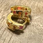 Tory Burch New  Serif-T ENAMEL HUGGIE EARRING; Gold & Pink on TB Earring Card Photo 6