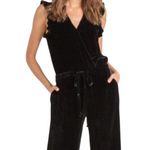 Bella Dahl  Black Velvet Flutter Sleeve Wide Leg Jumpsuit Size Small Photo 2