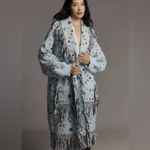 Anthropologie Bandana Print Knit Duster Cardigan Light Blue Black Fringe OS NWT Photo 1
