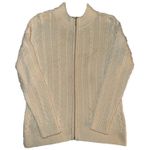 Appleseed's Cable Knit Cardigan‎ Full Zip Mock Neck Sweater Cream Cozy Large Photo 0