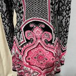 Style & Co  Black Pink Paisley Print Long Sleeve Knit Stretchy Dress Boho Size L Photo 5