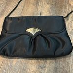 80s Black Satin Shoulder Purse Gold Fan Decoration by Gallery Originals Photo 2