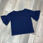 J.Crew  Ruffle Sleeve Shirt Navy Blue XXS Cotton Short Sleeve Photo 8