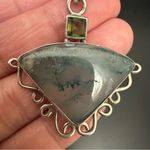 Vintage Handcrafted 925 Sterling Silver Moss Agate Stone & Peridot Pendant 10g. Green Photo 10