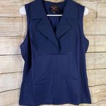 Kathleen Kirkwood dictrac-ease notch collar navy blue top women size Large Photo 1