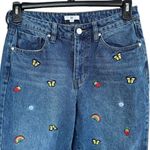 BP B.P. SZ 29 Mom Jeans Embroidered Zip-Fly High-Rise Medium Wash Rigid Denim Blue Photo 1