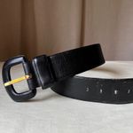 Vintage Charter Club Wide Black Leather Belt Curved Buckle 2" Medium Photo 7