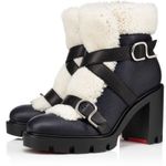 Christian Louboutin Black Cream Pole Chic 70mm Shearling Heeled Ankle Boot Photo 0
