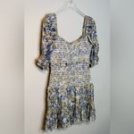 Hemant & Nandita Mala Blue Gold White Metallic Smocked Mini Dress Size M Photo 9