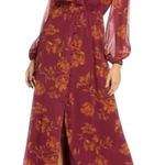 Chelsea28 Chiffon Ling Sleeve Floral Maxi Dress Burgundy Size XS Boho Beach Cute Photo 0