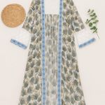 POL Womens Kimono Size M/L Multicolor Palm Leaf Boho Lace Duster Resort Coastal Photo 0