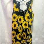 Sunflower Print Lace Trim Women's Top Black Photo 0