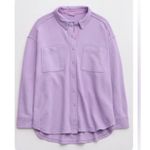 Aerie  LumberJane Fleece Button Up Oversized Shirt in a purple color variant XL Photo 9
