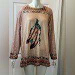 Indian Feather Western Graphic Print Brown T Photo 1