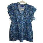 Tuckernuck Ro’s Garden Blue Floral Flutter Sleeve Top Women’s Size S Photo 1