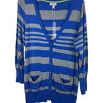 JCP Cashmere Blend Cardigan 1X Blue Gray Stripe Long Sleeve Button Front NWT Photo 0
