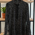 Rachel Zoe  100% Silk Dalton Leather Trim Print 1/2 Placket Blouse Top, 6 Photo 0