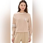 Aviator Nation  Rugby Bolt Stitch Cropped Crewneck in Sand Beige Photo 1