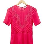 ASOS  Lace And Pleat Skater Midi Dress Hot Pink Romantic Chiffon Women’s Size 4 Photo 4