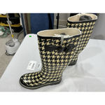 Talbots Womans Rain Boots 6 Black Beige Pull On Knee Length NWOT Photo 2