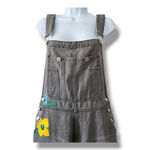 Miss Look  Faded Black Denim Overalls with Painted Flowers Size Large Photo 3