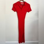 NA-KD  rib knitted collar midi dress red polo slit short sleeve M Photo 2