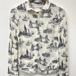 Reformation London Print Blouse Black Cream Size XS Photo 0