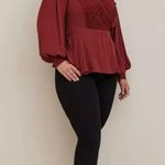 Torrid Crinkle Gauze Lace Inset Surplice Top Tie Wrap in Madder Brown Size 1 Photo 3