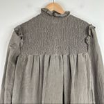 French Connection  brown smocked high neck long blouson sleeve mini dress M Photo 4