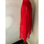 Free People Sheer Button Down Red Blouse M Cherry Girl Boho Coquette Holiday Photo 3