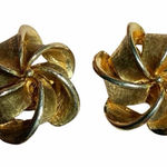 Vintage Gold Tone Ribbon Bow Clip Earrings Photo 0