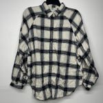American Eagle  Women’s Medium Plaid Flannel Button-Up Shirt Black White Photo 0