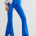 Free People Women’s L Real Deal Slit Flare Pant Blue High Waist Trendy New Photo 0