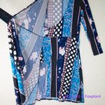 Leota  Wrap mixed print black blue long‎ sleeve faux wrap dress, women size M Photo 5
