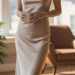 Slip Dress Long High Slit Drapery Neck Beige Ankle SZ SM Y2K Romantic Boho Chic Photo 0