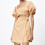 ZARA  Stripped Puff Sleeves Cutout Dress Photo 4
