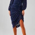 ASTR New! The Label Athens Ruched Ruffle Front
Puff Sleeve Midi Dress Navy Small Photo 0