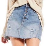 Free People We The Free Distressed Light Wash Button Front Jean Skirt Size 26 Photo 4