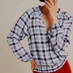 Cloth & Stone Plaid Top Women’s Size XS Black White Long Sleeves V-Neck Soft Photo 0