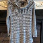 Sweater Tunic Short Dress Drape Neck Cable Knit Fringe Womens Medium Photo 0