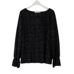 Kasper  Boat-Neck Long-Sleeve Plaid Sequin Top Medium Long Sleeve Blouse Photo 2