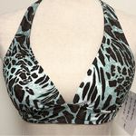 Island Pearls World Apparel Leopard Blue Brown White Halter Bikini Top Small Photo 1