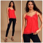 Lulus Red Lace Trim V Neck Cami Tank Top Camisole Size M Holiday Valentines Photo 1