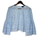 J.Crew Daisy Eyelet Bell Sleeve Blouse Jewel Neck Back Zip Up 10 Baby Blue Photo 14
