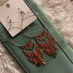 Boho large beaded loops orange & teal and bronze Photo 1