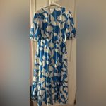 Her….. Bottari Blue & White Puff Sleeve Resort Dress with Bow Front Size L Photo 1