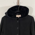 Vtg Albert Nipon Women Black Wool Button Up Maxi Velvet Lined Hood Pea Coat Sz 6 Photo 2
